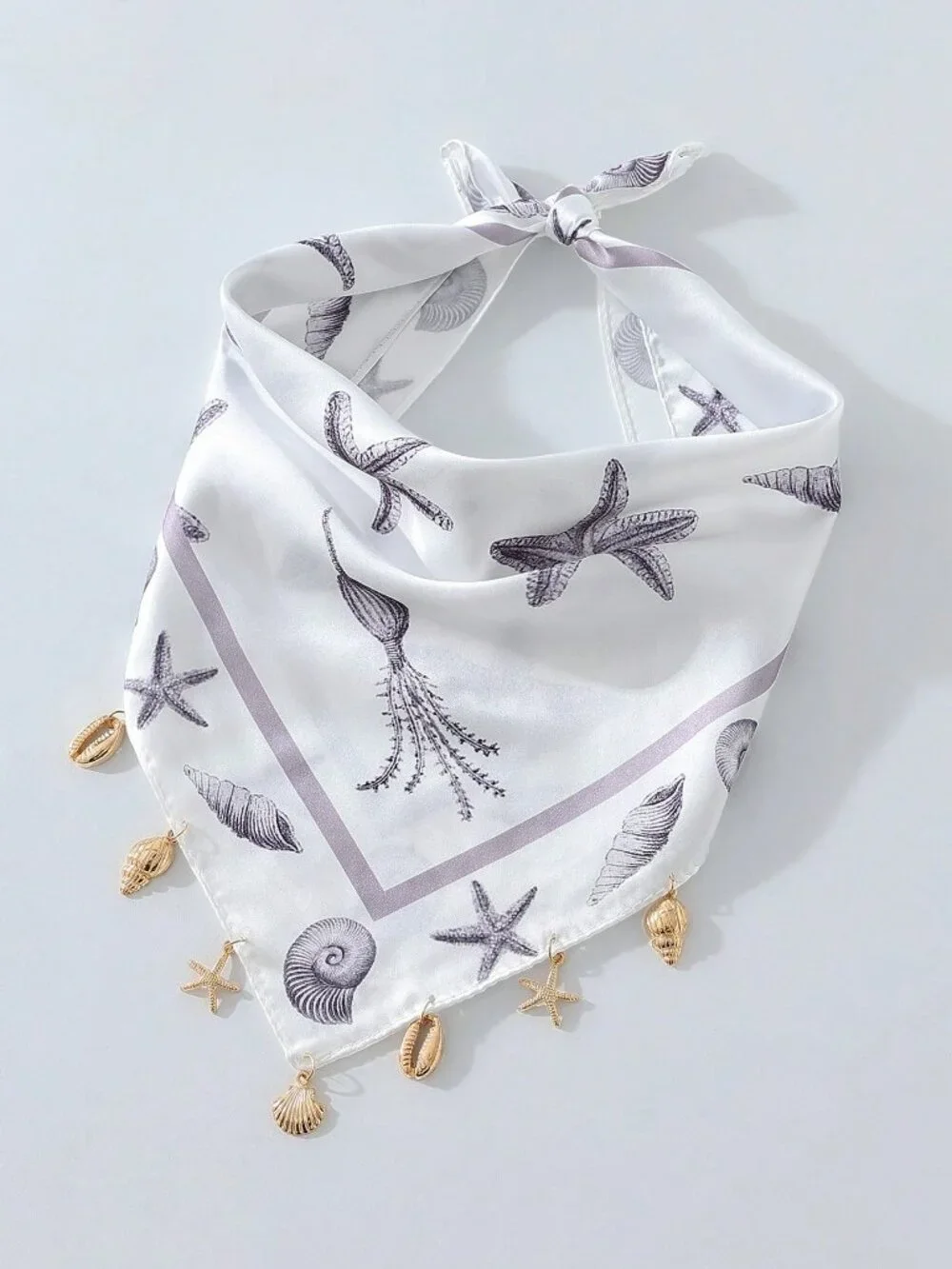 🤍 Ocean Starfish Seashell Charm Bandana Headscarf 🐚⭐ Coastal Scarf
